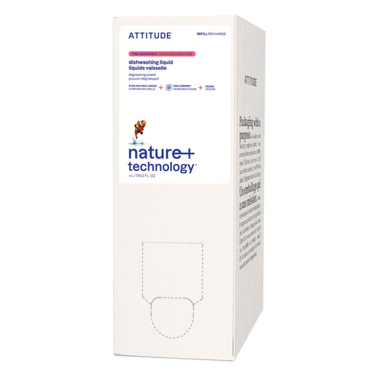 ATTITUDE Dish Soap Refill, EWG Verified, Plant-Based & Vegan Dishwashing Liquid, Naturally Derived, Made in Canada, Pink Grapefruit Scent, 4 Liters 🍁 All In One Marketplace Canada BIO SPECTRA ATTITUDE