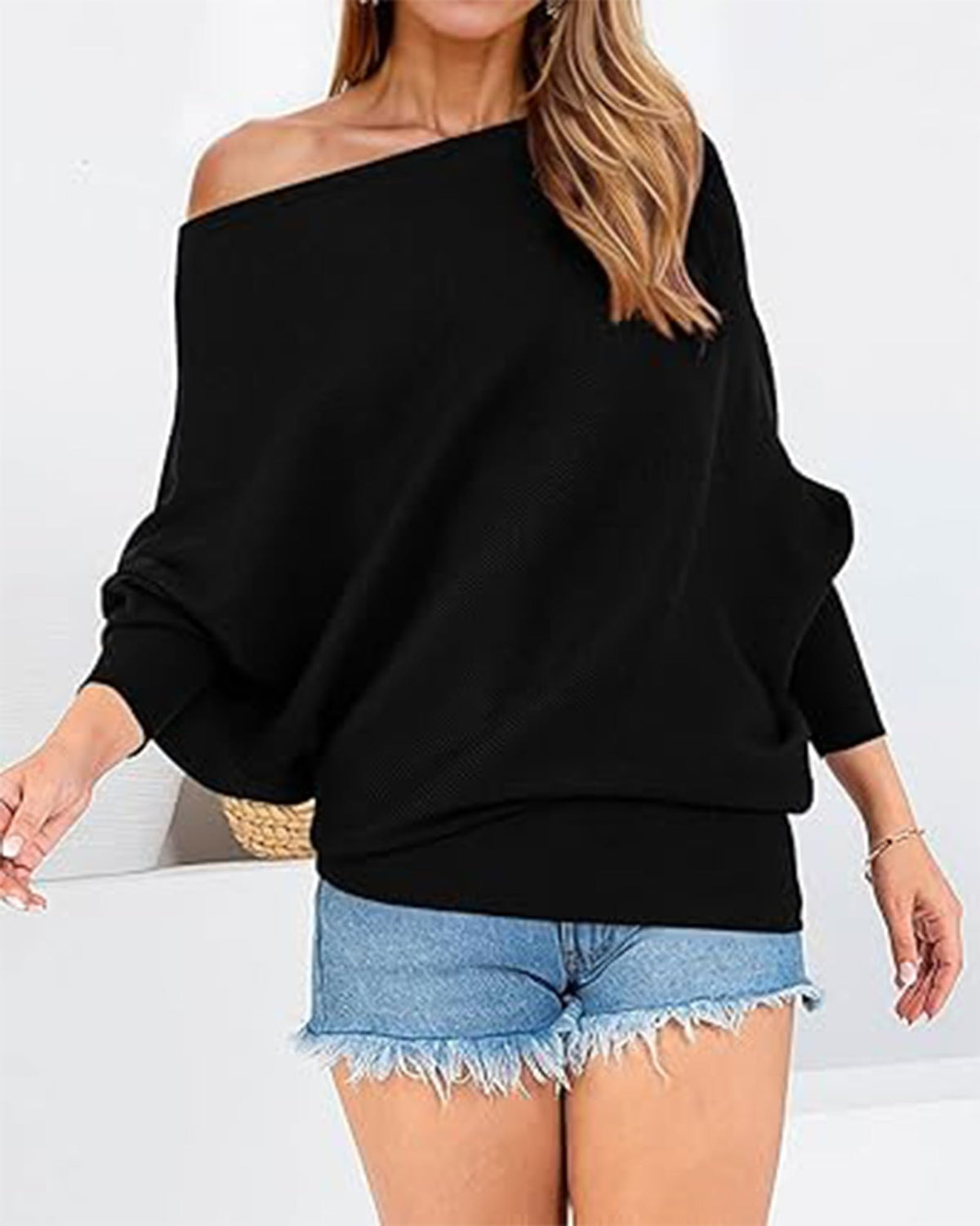 BTFBM Off The Shoulder Tops for Women Loose Knit Boat Neck Sweaters Black 🍁 All In One Marketplace Canada