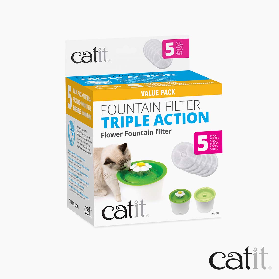 Catit Senses 2.0 Cat Water Fountain Filters, Cat Water Fountain, 5 Pack