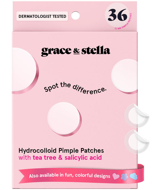 grace & stella Award Winning Invisible Skin Rescue Covers with Hydrocolloid (Round, 36 Count) - With Salicylic Acid and Tea Tree for Absorbing Impurities - Dermatologist Tested Skin Care, Cruelty Free, Vegan