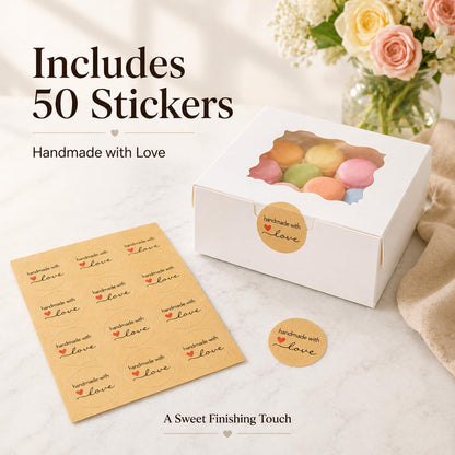 50 Pcs White Bakery Boxes with Window, 6x6x3 inches Cookie Boxes with Stickers Macaroon Boxes Small Treat Boxes Mini Cake Boxes for Dessert, Pastry, Sturdy Take Out Container for Party Wedding Favor 🍁 All In One Marketplace Canada