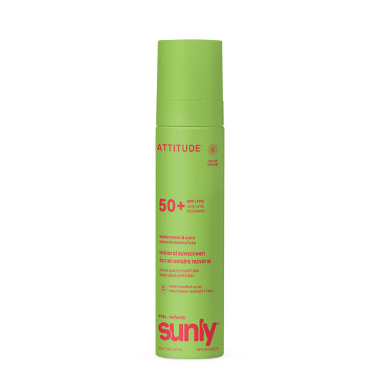 ATTITUDE Kids Mineral Sunscreen Lightweight Lotion SPF 50, Broad Spectrum Zinc Oxide, EWG Verified, Non-Nano, Water-Resistant 80 Minutes, Non-Greasy for Face & Body, Vegan, Watermelon & Coco Scent, 80 grams - Available at All In One Marketplace Canada