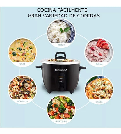 Elite Gourmet Maxi-Matic Electric Rice Cooker with Stainless Steel Inner Pot Makes Soups, Stews, Porridge's, Grains and Cereals, 10 cups cooked (5 Cups uncooked), Black, ERC-2010B Elite Gourmet