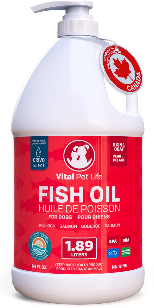 Fish Oil for Dogs 1.89 L - Healthy Skin & Coat, Salmon, Pollock, All Natural Supplement for Pets, Itching Scratching Allergy & Inflammation Defense, Omega 3 EPA DHA, Brain & Heart Health