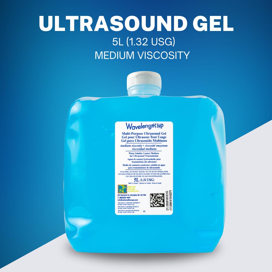 Wavelength® 5L Blue Multi-Purpose Ultrasound and Transmission Gel.1x5L Jug with Empty 250ml Refillable Bottle. Made in Canada. (1) Wavelength
