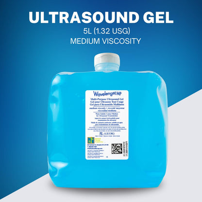 Wavelength® 5L Blue Multi-Purpose Ultrasound and Transmission Gel.1x5L Jug with Empty 250ml Refillable Bottle. Made in Canada. (1) Wavelength