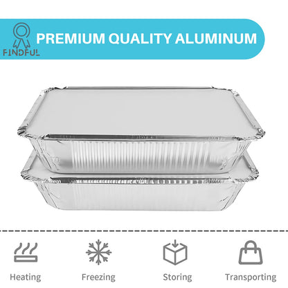 Aluminum Pans with Lids (50-Pack, 8.5"×6") 2.25 LB Capacity Foil Food Containers with Lids - 50 Pans and 50 Cardboard Covers - Disposable Tin Foil Pans - for Baking, Meal Prep and Freezer, Takeout - Available at All In One Marketplace Canada
