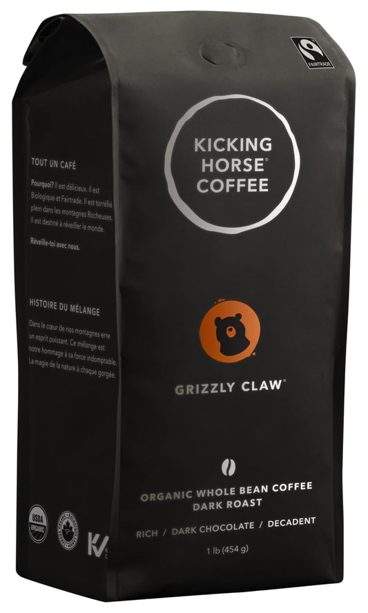 Kicking Horse Coffee, Whole Bean, 1 lb - Certified Organic, Fairtrade, Kosher Coffee, Grizzly Claw - Dark Roast, 454 g (Pack of 1)