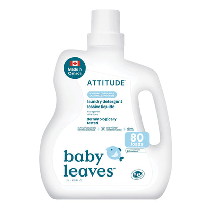 ATTITUDE Baby Laundry Detergent Liquid, Made in Canada, EWG Verified, Safe for Baby Clothes, Infant and Newborn, Naturally Derived, HE Compatible, Soothing Chamomile, 80 Loads, 2 L (AMAZON EXCLUSIVE)