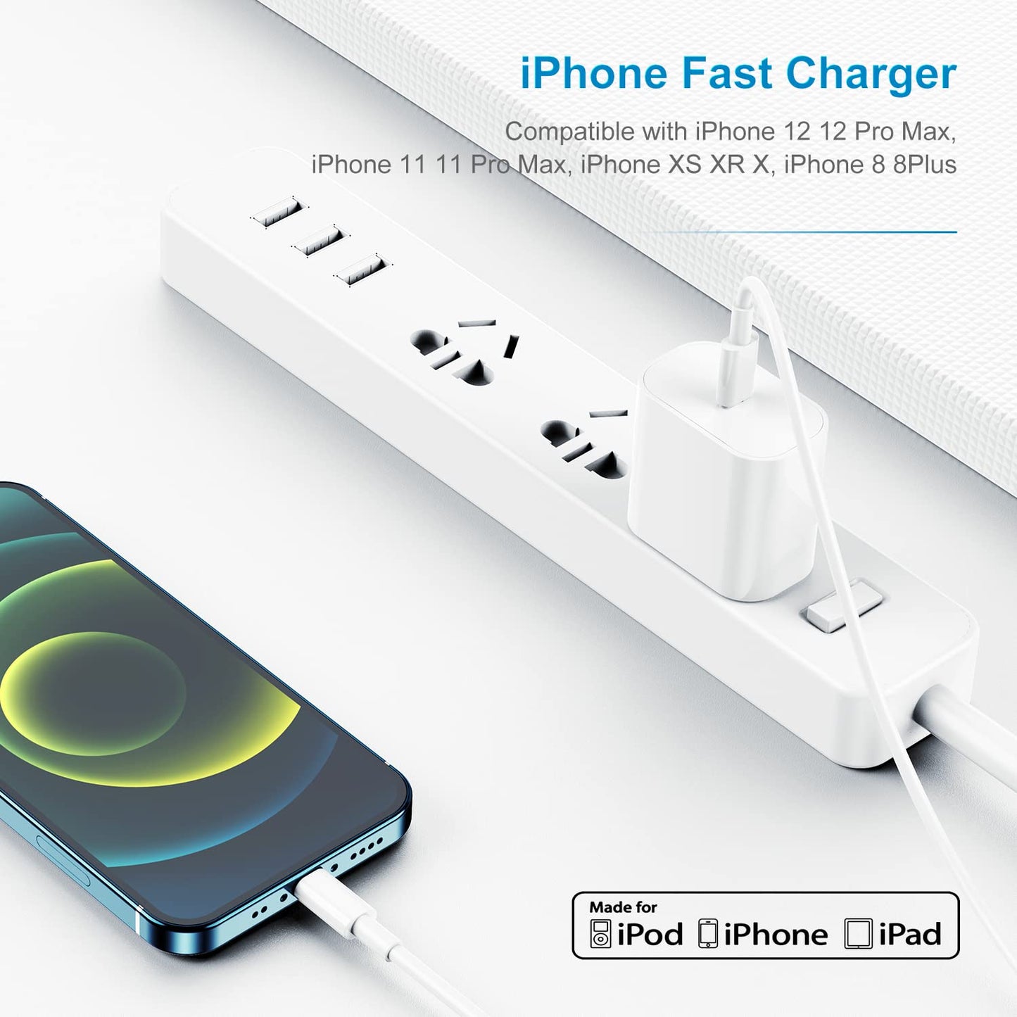 2Pack Apple Certified iPhone Charger Fast Charging, PD USB C Wall Charger Block with Type C to Lightning Cable 6ft Compatible with iPhone 14/14 Plus/13 Pro Max/12/12 Pro/11/iPad - Available at All In One Marketplace Canada