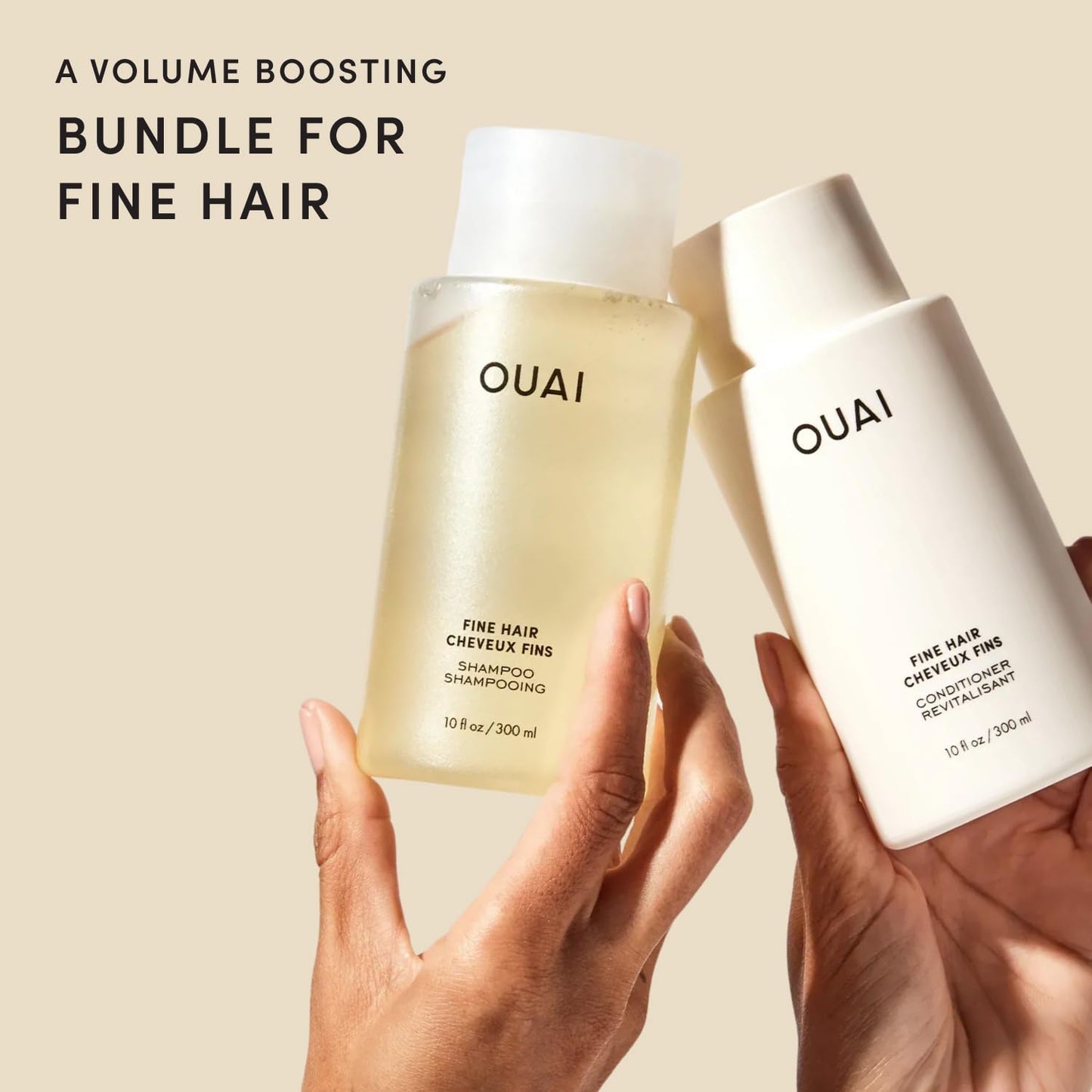 OUAI Fine Shampoo and Conditioner Set - Sulfate Free Shampoo and Conditioner for Women & Men - Made with Keratin, Marshmallow Root, Shea Butter & Avocado Oil - Free of Parabens & Phthalates (10 Fl Oz) - Available at All In One Marketplace Canada