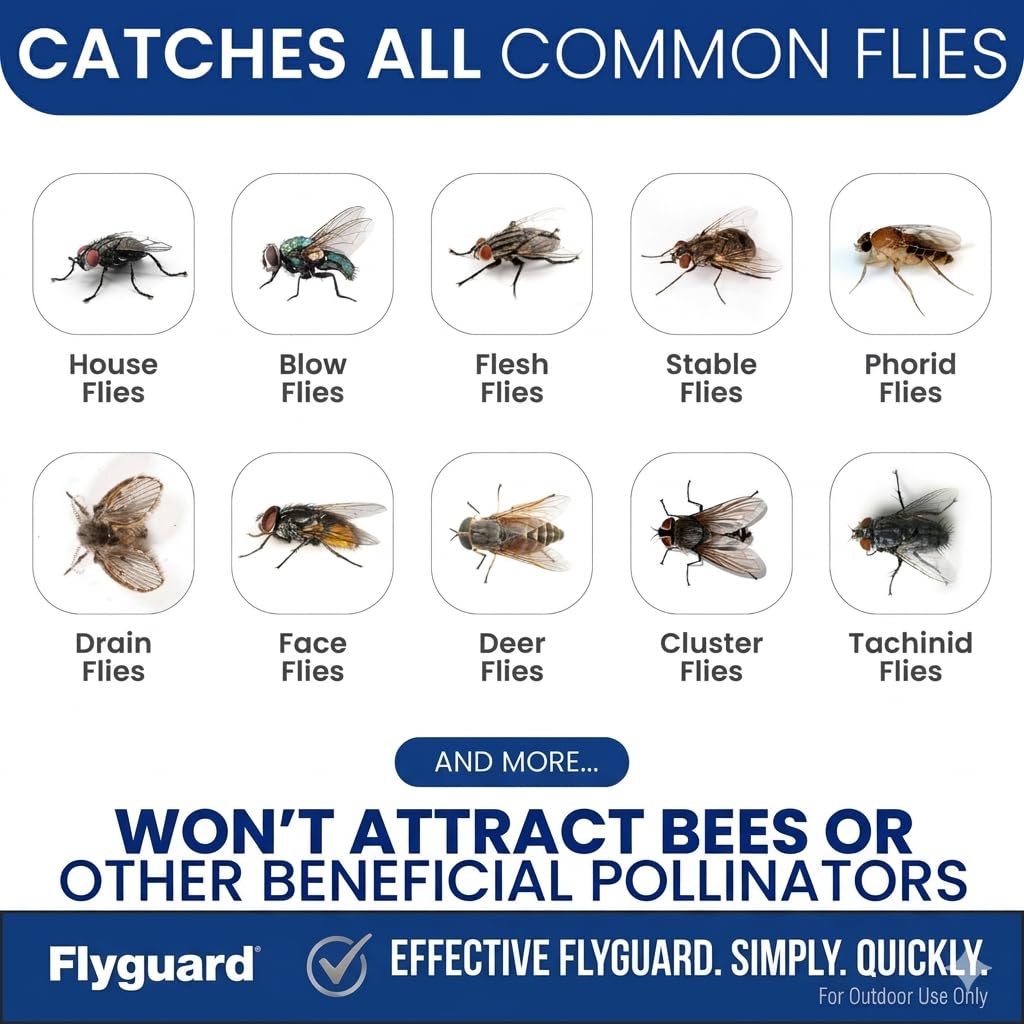 Flyguard 5-Pack Disposable Hanging Fly Trap Bag – Outdoor Odor-Free Insect Catcher for Patios, Gardens, Farms, and Campsites – Eco-Friendly, Pet Safe, No Electricity Required (Hang Style) - Available at All In One Marketplace Canada