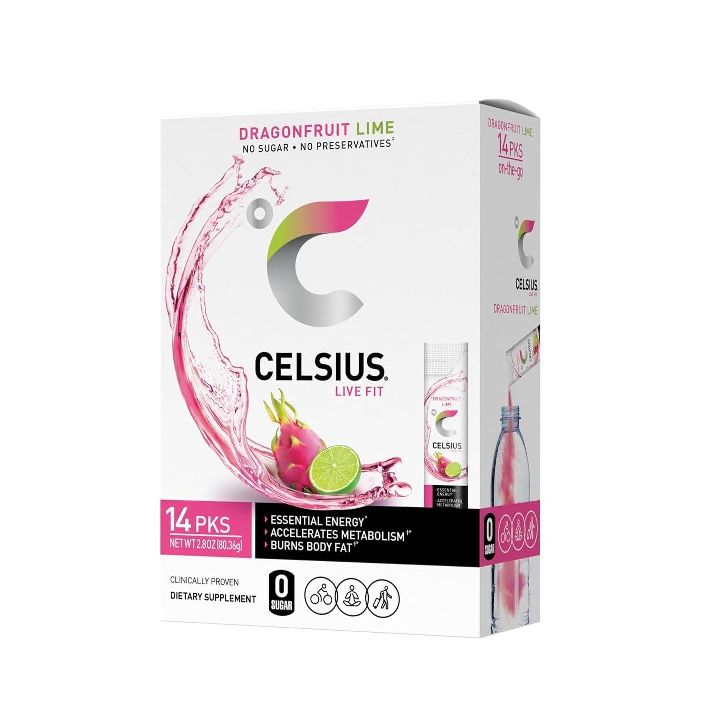 CELSIUS Dragonfruit Lime Energy Drink Powder Stick Packs - 14 Count