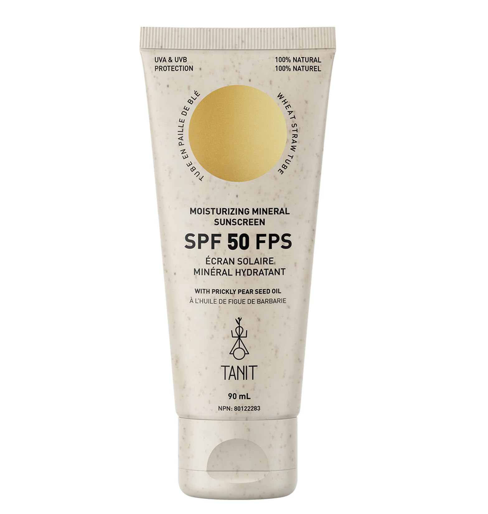 TANIT Moisturizing Mineral Sunscreen SPF 50, 90ml – Broad Spectrum UVA/UVB Defense with Prickly Pear Seed Oil – Lightweight, Water-Resistant, Unscented, Vegan Cream for Daily Face & Body Protection TANIT
