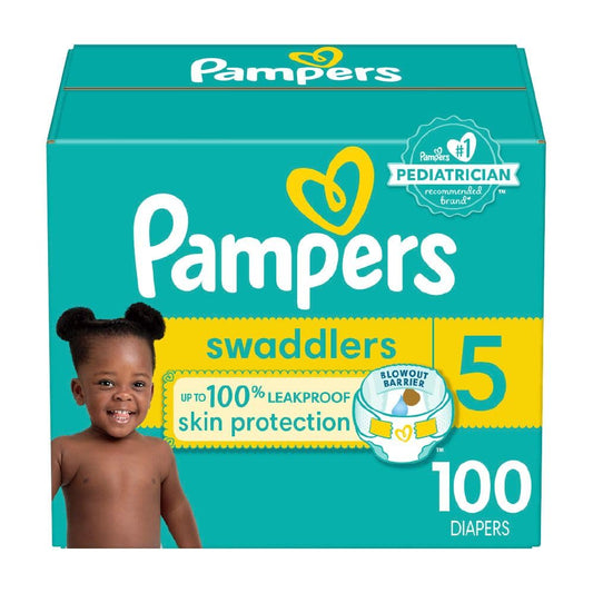 Pampers, Swaddlers Diapers, Ultra Absorbent Disposable Infant Diaper, Size 5 (12.25+ kg), 100 Count