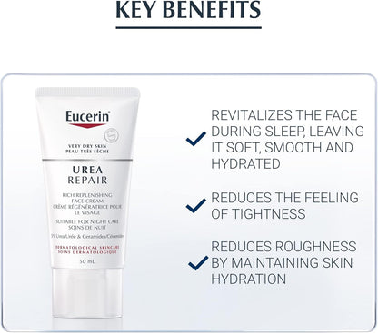 Eucerin Urea Repair Night Face Cream, 5% Urea & Ceramides, Non-Greasy, 50mL 🍁 All In One Marketplace Canada