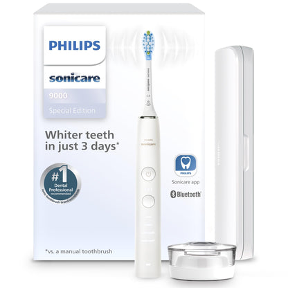 Philips Sonicare DiamondClean 9000 Electric Toothbrush - Sonic Toothbrush with App, Pressure Sensor, 12 Brushing Settings, Replacement Reminder, Charging Stand, Travel Case, White, HX9911/93