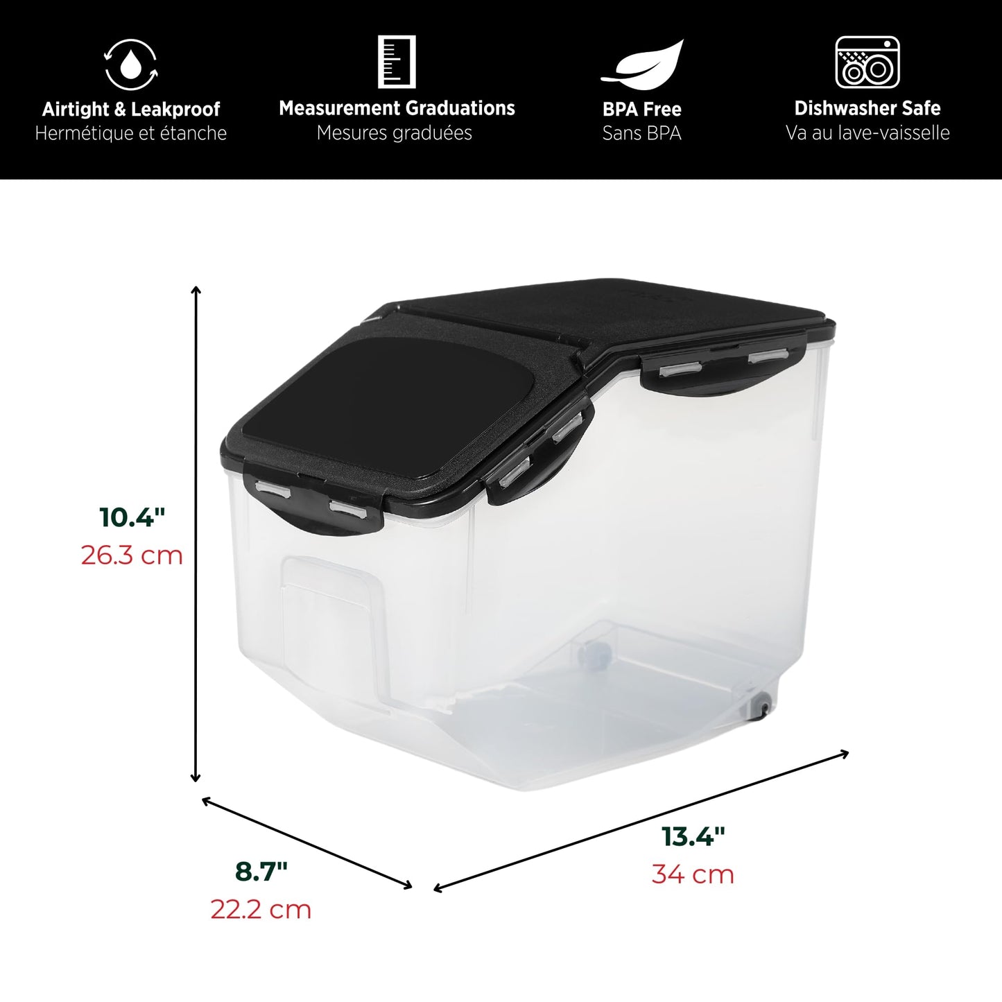 Starfrit LocknLock Pet Food Container with Wheels - 406oz/12L - Airtight - 4-Sided Locking Flip Top Lid 🍁 All In One Marketplace Canada