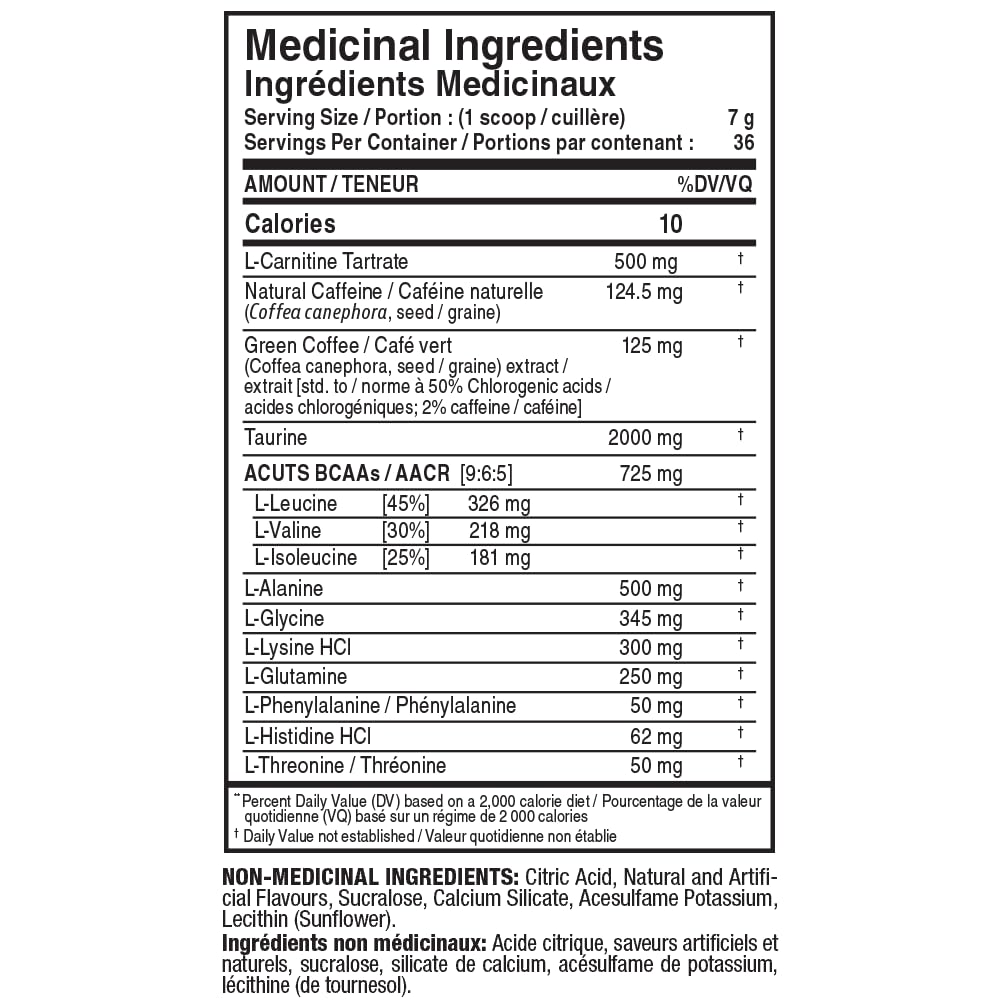 ALLMAX ACUTS Amino Energy Powder with Amino Acids Supplement, Orange, 36 Servings, Caffeine, Green Coffee Extract, 2000 mg Taurine, L-Carnitine, Sugar Free, Gluten & Dye Free, Amino Acid Drink