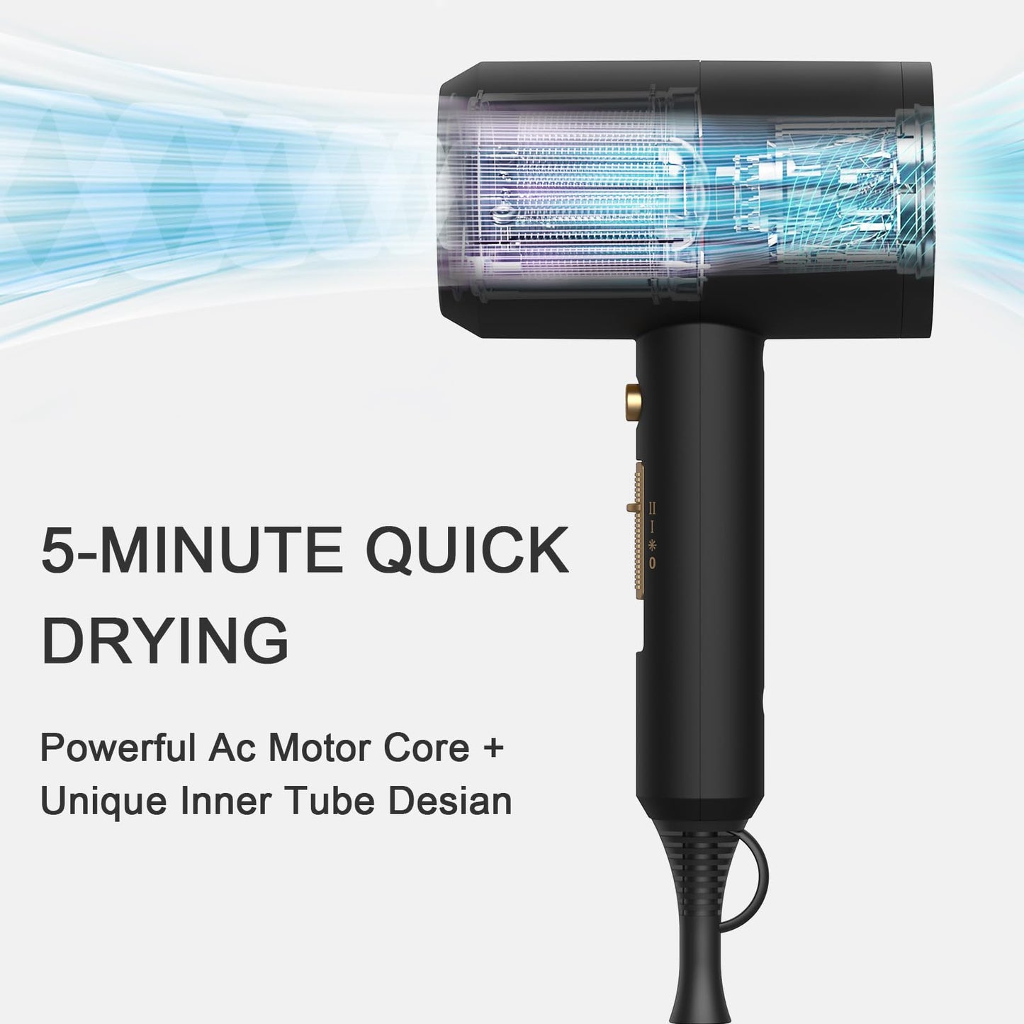Slopehill Professional Ionic Hair Dryer, Powerful 1800W Fast Drying Low Noise Blow Dryer with 2 Concentrator Nozzle 1 Diffuser Attachments for Home Salon Travel (Black)
