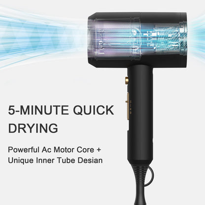Slopehill Professional Ionic Hair Dryer, Powerful 1800W Fast Drying Low Noise Blow Dryer with 2 Concentrator Nozzle 1 Diffuser Attachments for Home Salon Travel (Black)