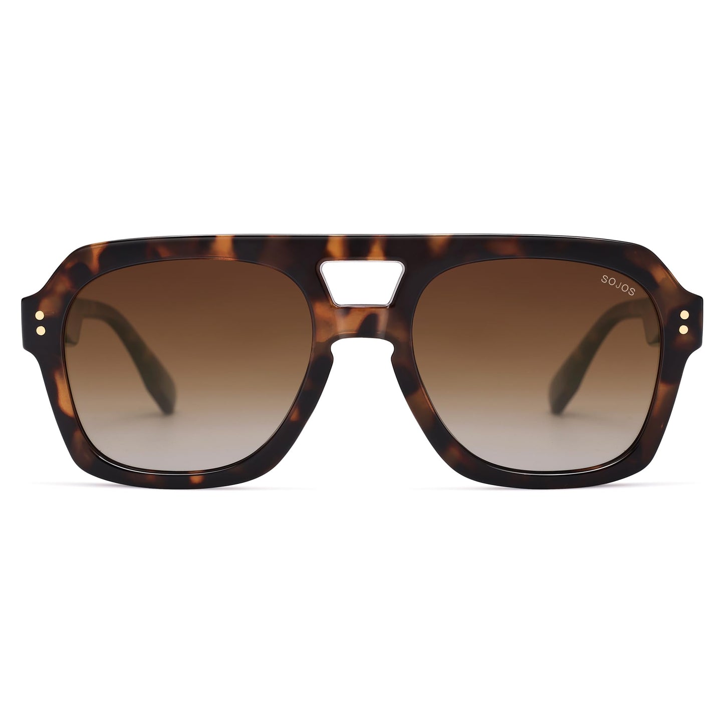 SOJOS Retro Thick Polarized Aviator Sunglasses for Women Men, Large Trendy Bold Square Pilot Shades SJ2385, Brown Tortoise/Brown