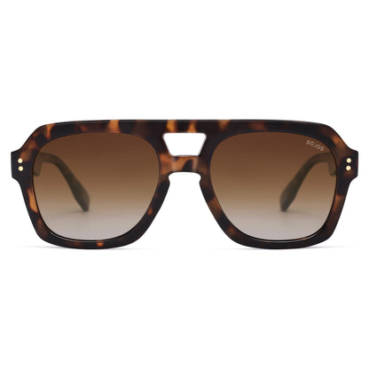 SOJOS Retro Thick Polarized Aviator Sunglasses for Women Men, Large Trendy Bold Square Pilot Shades SJ2385, Brown Tortoise/Brown