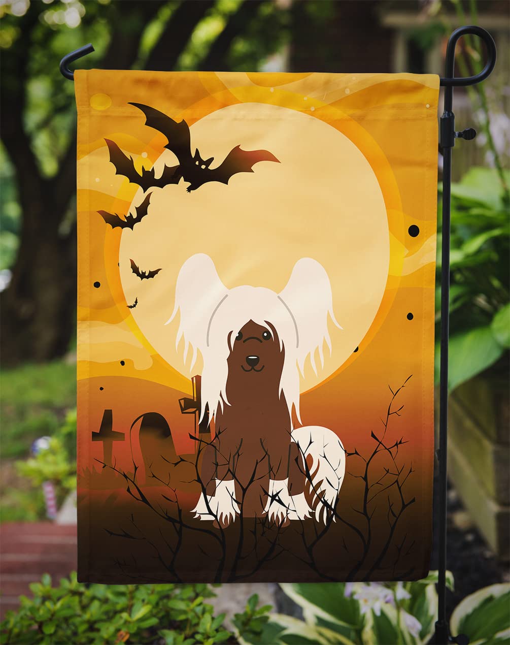 Caroline's Treasures BB4379GF Halloween Chinese Crested Cream Flag Garden Size, Small, Multicolor