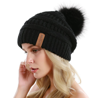 Queenfur Knit Slouchy Beanie for Women Thick Baggy Hat Faux Fur Pompom Winter Hat 🍁 All In One Marketplace Canada