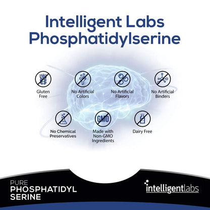 Intelligent Labs Phosphatidylserine Supplement 100mg | 90 High Strength Capsules | 100% Soy and Allergen Free | Pure Phosphatidylserine from Sunflower Lecithin - Available at All In One Marketplace Canada