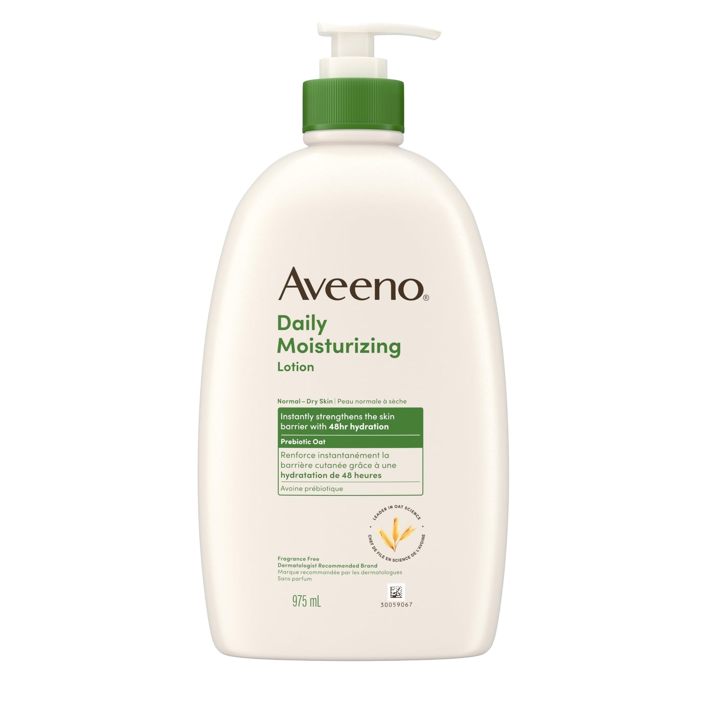Aveeno Daily Moisturizing Body Lotion with Soothing Prebiotic Oat, Gentle Lotion Nourishes Dry Skin With Moisture, Paraben-, Dye- & Fragrance-Free, Non-Greasy & Non-Comedogenic, 975 ml