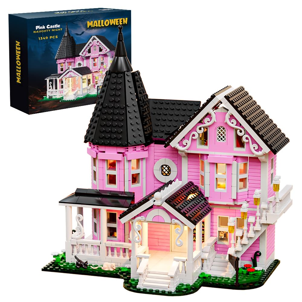 Voxifyx 1349PCS Pink Palace Building Set, Halloween Haunted House Blocks Toy, with Lights Christmas for Teens Girls 12+ ，Halloween House Kit for Kids Adults 🍁 All In One Marketplace Canada