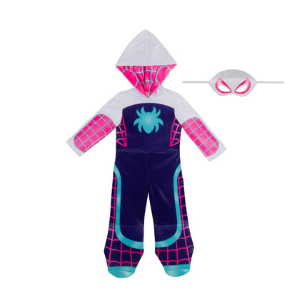 Marvel Ghost-Spider Official Toddler Halloween Costume - Premium Quality Hooded Jumpsuit and Fabric Headpiece (3T-4T)