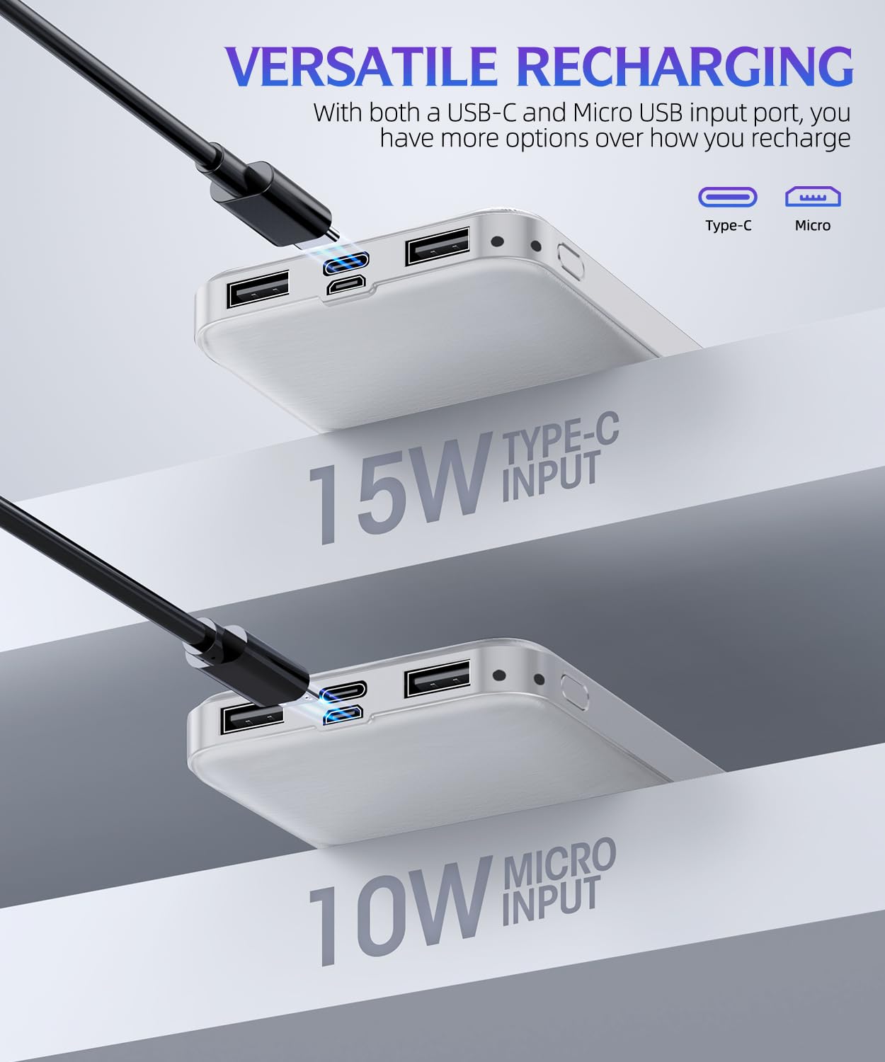 Portable-Charger-Power-Bank - 2 Pack 15000mAh Dual USB Power Bank Output 5V3.1A Fast Charger Portable Charger Compatible with Smartphones and All USB Devices (Deep Black and White)