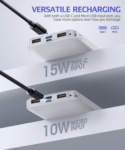 Portable-Charger-Power-Bank - 2 Pack 15000mAh Dual USB Power Bank Output 5V3.1A Fast Charger Portable Charger Compatible with Smartphones and All USB Devices (Deep Black and White)