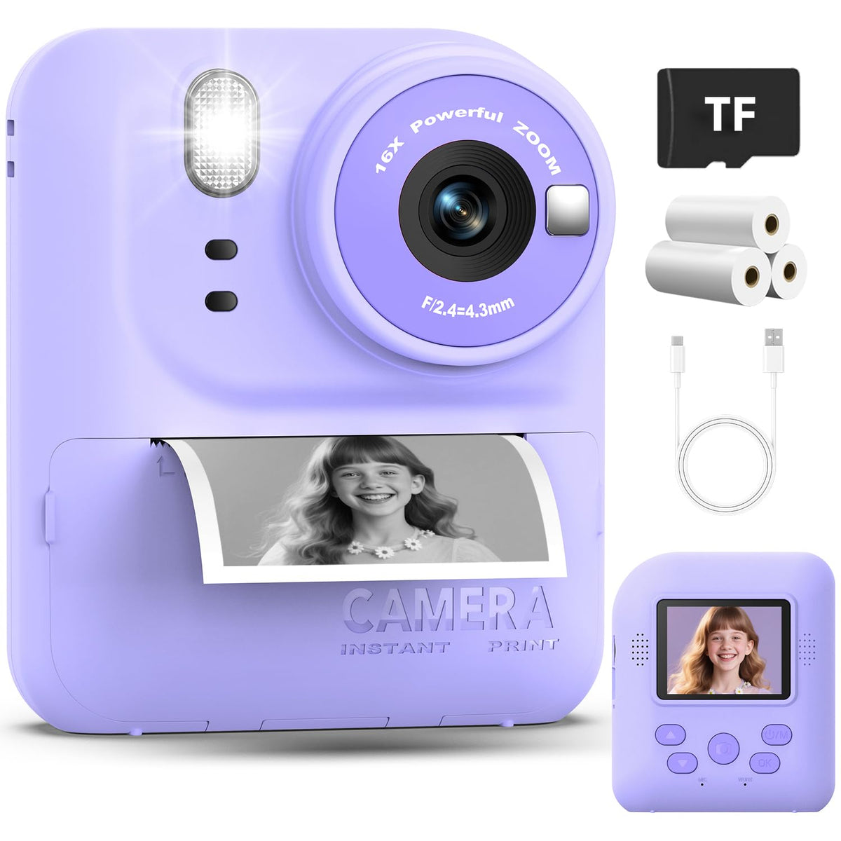 Okaloka Kids Instant Print Camera Toys,1080P HD Toddler Digital Video Camera,Christmas Birthday Gifts for Girls Boys Age 3-12 Year Old - 32G SD Card Included (Purple) 🍁 All In One Marketplace Canada