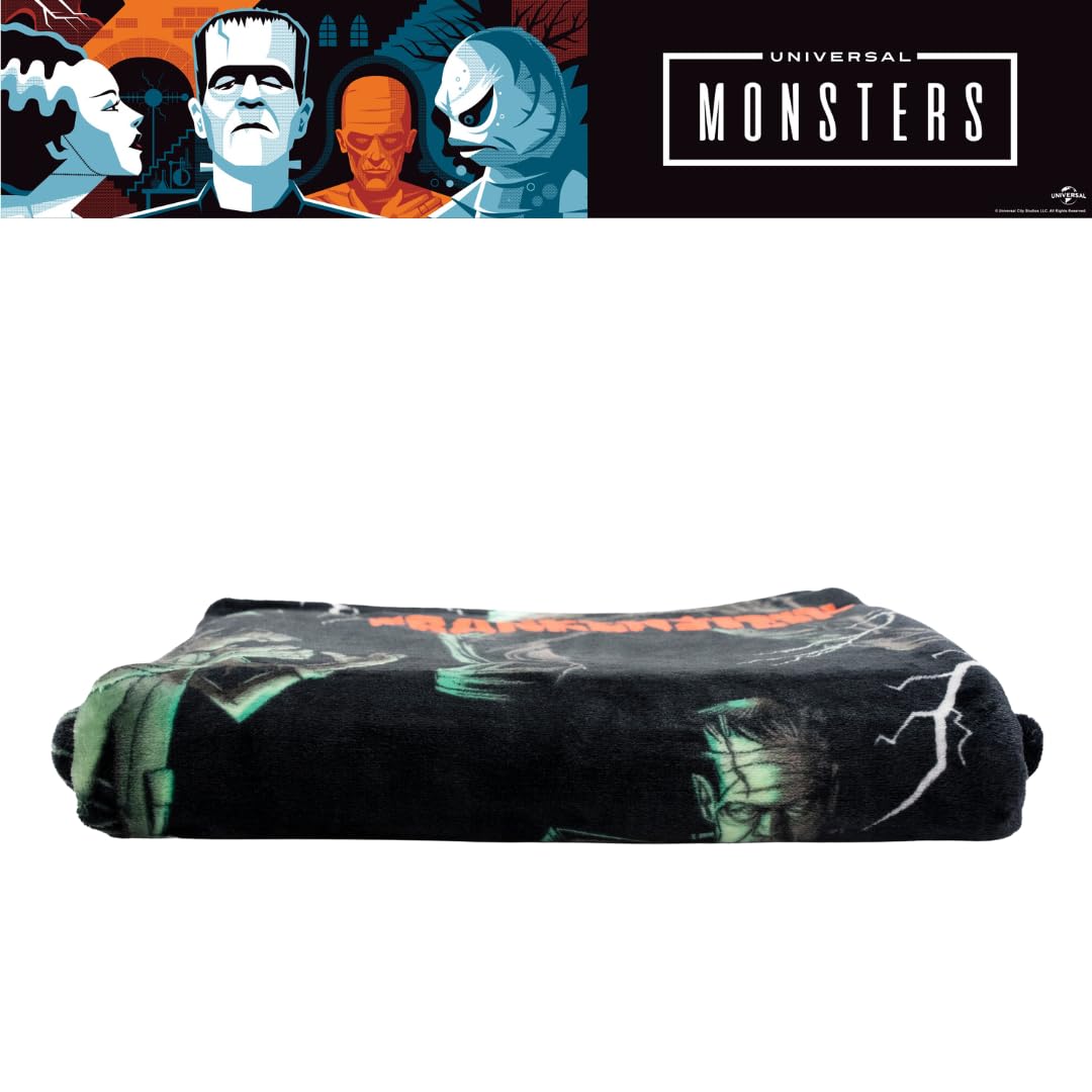 Couverture jeté Franco Collectibles Universal Monsters Frankenstein pour Halloween, literie en peluche super douce et confortable, 127 cm x 178 cm (produit sous licence officielle)