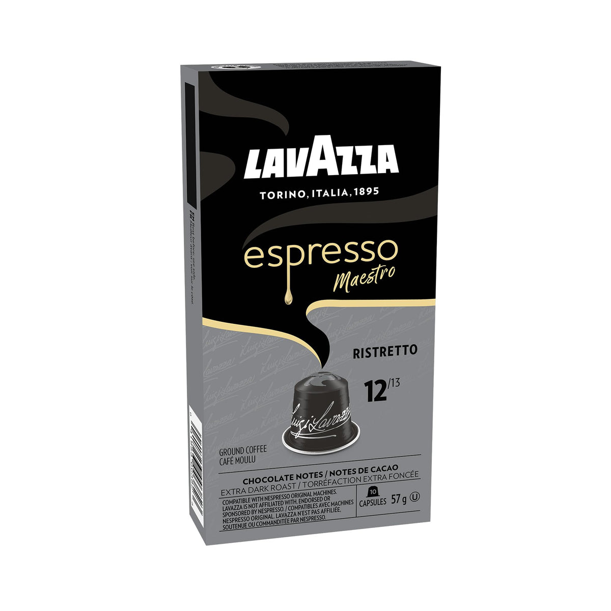 Lavazza Espresso Maestro Ristretto Dark Roast Coffee Capsules Compatible with Nespresso Original Machines, Intense and Full-bodied, notes of chocolate and caramel (100 capsules)