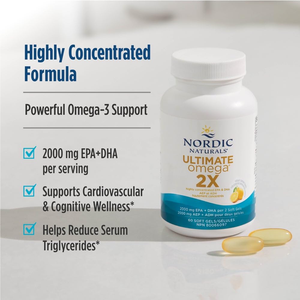 Nordic Naturals Ultimate Omega 2X - Extra Omega-3s Support Heart, Brain Health, 60 Count - Available at All In One Marketplace Canada