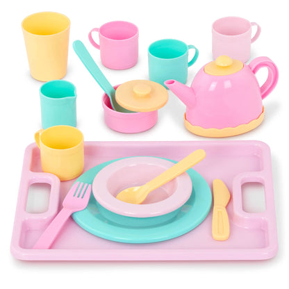 Battat Play Circle Dish Set, Dishes Wishes Dinnerware, 34 Pieces, Playset Battat