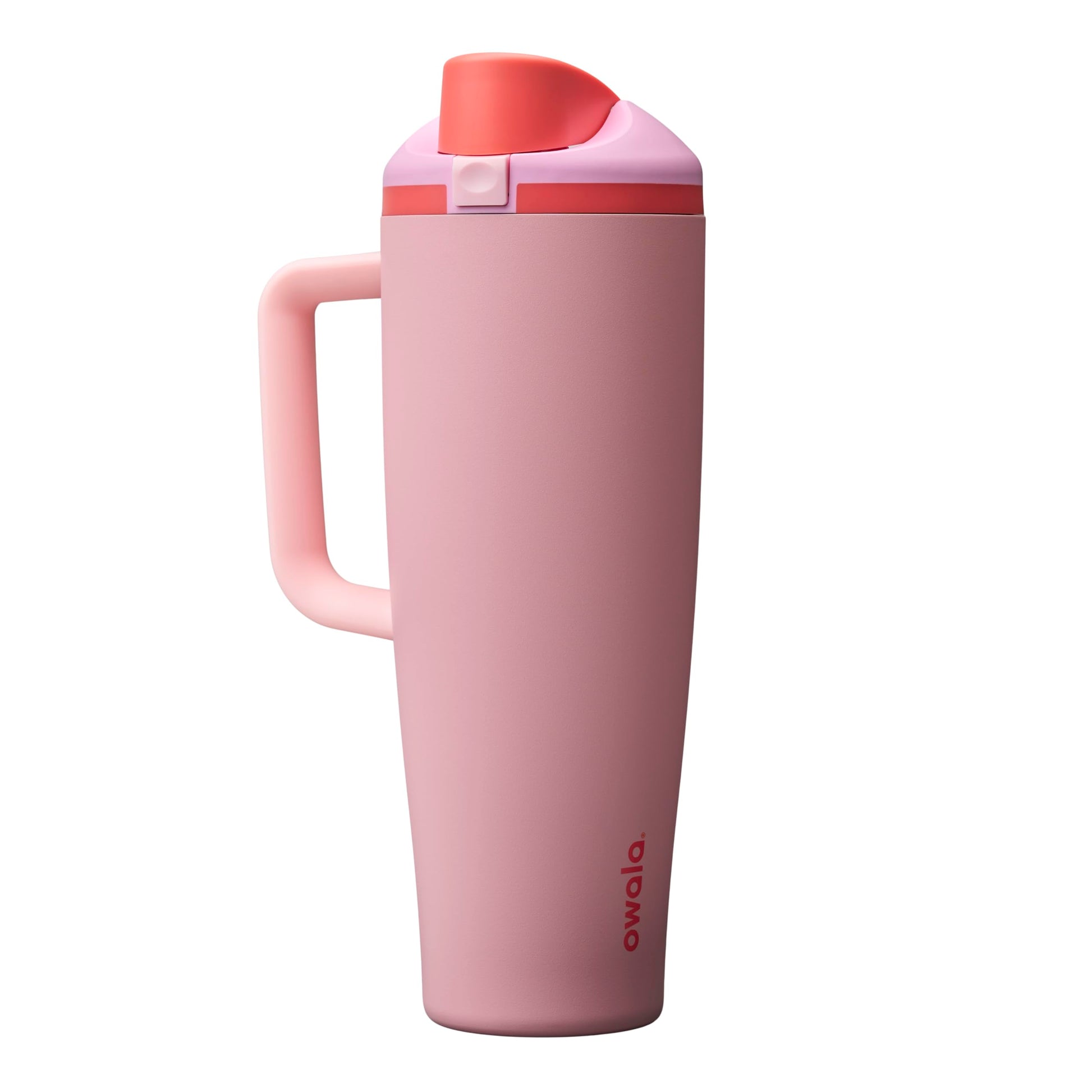Owala FreeSip Tumbler Insulated Stainless Steel Water Bottle with Built-in Straw and Side Handle, for Travel, Work, School, and Sports, 40oz, BPA Free, Leak Proof, Angel Food Cake Owala