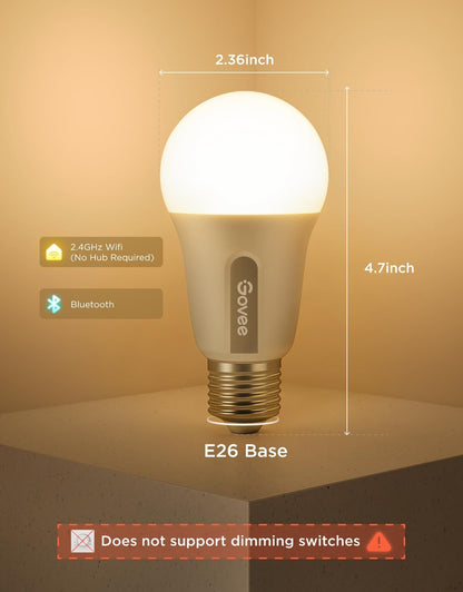 Govee Smart Light Bulbs, Color Changing Light Bulb, Work with Matter, Alexa and Google Assistant, 16 Million Colors RGBWW, WiFi & Bluetooth LED Light Bulbs, Music Sync, A19, 800 Lumens, 4 Pack