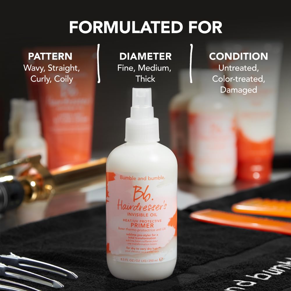 Bumble and bumble. Hairdresser's Invisible Oil Heat/UV Protection Leave-In Conditioner Hair Primer | Hydrating, Anti Frizz, Color Safe | Straight, Coily | With Argan Oil + Coconut Oil, 60 ml Bumble and bumble
