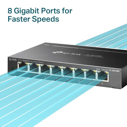 TP-Link 8 Port Gigabit Easy Smart Switch (TL-SG108E) – Managed, Plug & Play, Metal Housing, QoS, VLAN, IGMP, LAG, Desktop/Wall Mount, Limited Lifetime Protection