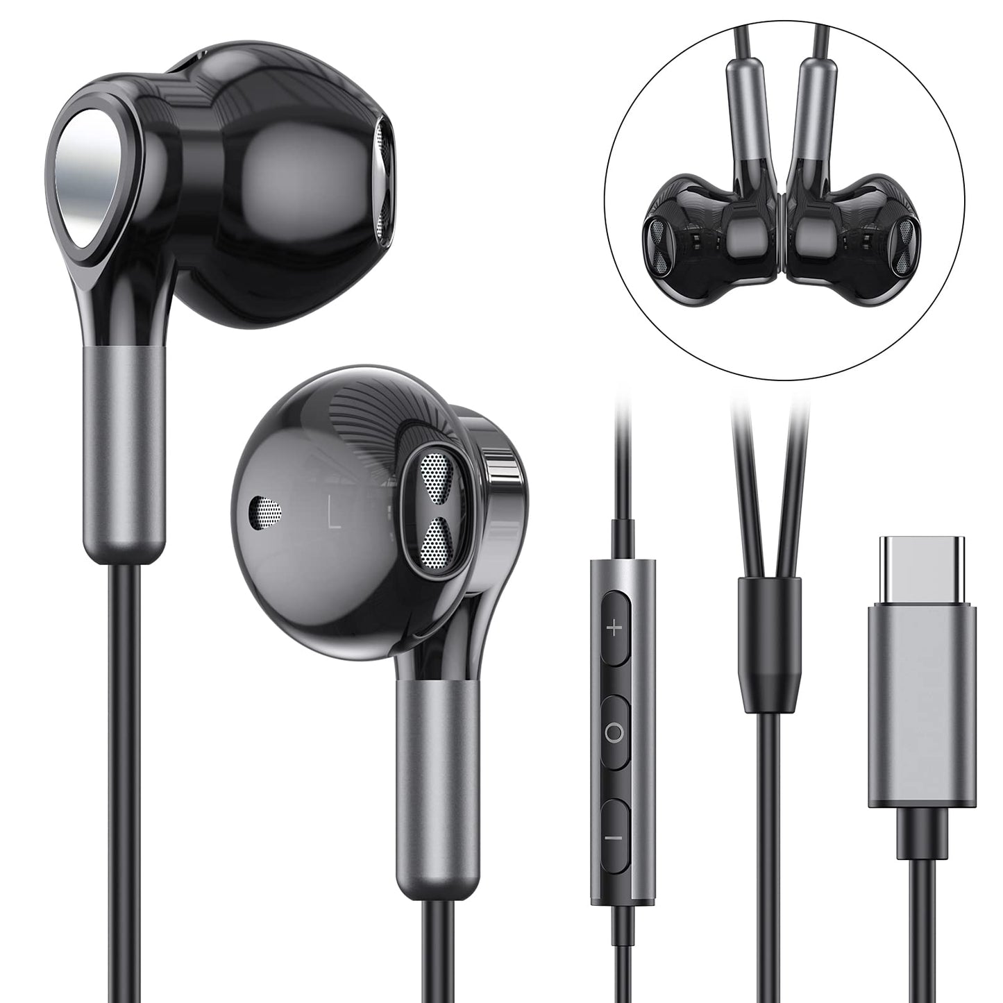 USB C Headphones for Samsung Galaxy S26 S25 S24 S23 S22 S21 S20 A56 A36 A17 A16 Wired USB C Earbuds with Microphone in-Ear USB Type C Earphones for iPhone 17 16 15 Pro Max Plus iPad Air Mini Pixel 10
