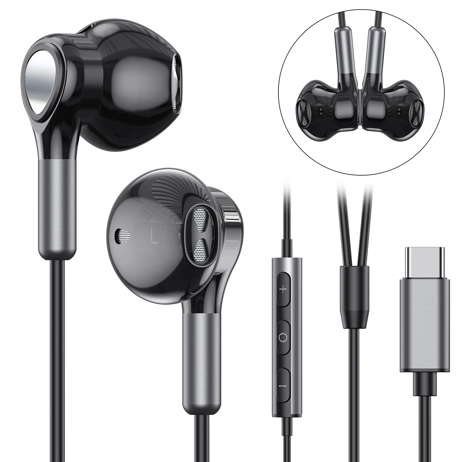 USB C Headphones for Samsung Galaxy S26 S25 S24 S23 S22 S21 S20 A56 A36 A17 A16 Wired USB C Earbuds with Microphone in-Ear USB Type C Earphones for iPhone 17 16 15 Pro Max Plus iPad Air Mini Pixel 10