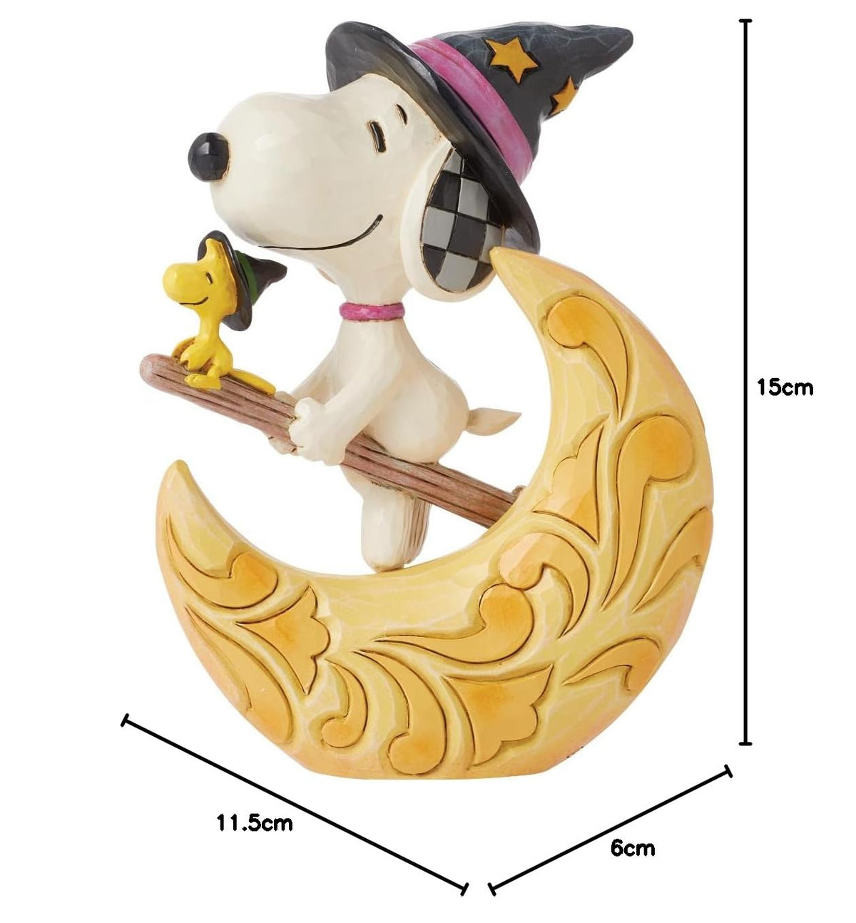 Enesco Peanuts by Jim Shore Halloween Snoopy and Woodstock Witches on Moon Figurine, 5.91 Inch, Multicolor