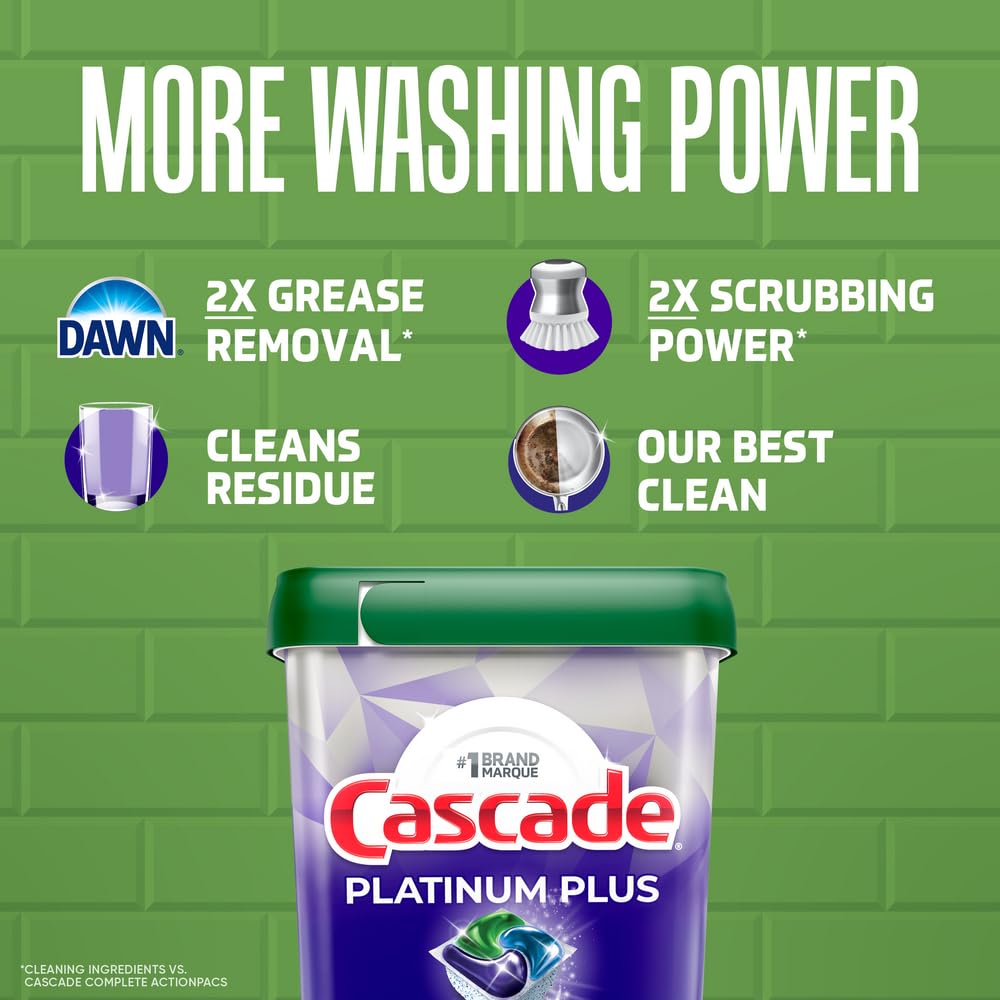 Cascade Platinum Plus Dishwasher Detergent Pods, Dish Detergent Soap, Lemon Scent, 51 Count