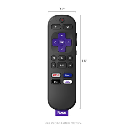 Roku Voice Remote | Replacement TV Remote Control with Voice Control, Simple Setup, & Pre-Set App Shortcuts - Compatible with Roku TV, Players, & Audio Devices