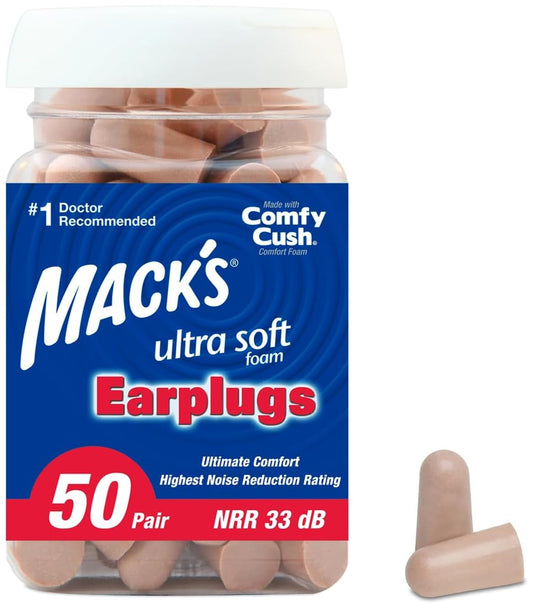 Mack's Ultra Soft Foam Earplugs, 50 Pair - 33dB Highest NRR, Comfortable Ear Plugs for Sleeping, Snoring, Travel, Concerts, Studying, Loud Noise, Work - Available at All In One Marketplace Canada